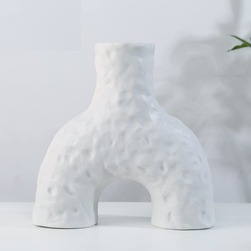 NA - Jarrón de cerámica, diseño de dona de flores secas para sala de estar, jarrón de arreglo floral, figura geométrica nórdica, mesa hidropónica, decoración del hogar (blanco B)