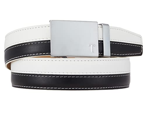 Ratchets Belts for Men, Black/White Belt Men Adjustable, 1 3/8” Leather Belt for Costume Dress2