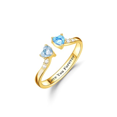 Dainty Promise Rings for Her 2 Birthstone Adjustable Rings for Women Sister Anniversary Birthday Gifts for Women Her Jewelry Valentines Day Gifts 03-1