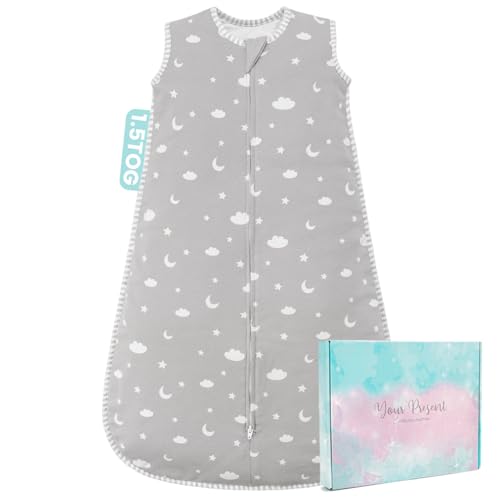TURMIN Baby Sleeping Bag 1.5 Tog - Cotton Winter Sleeping Bag Baby 12-24 Months Quilted Sleep Sack Soft Warm Toddler Sleep Bag for Boys Girls Essentials Cloud Star