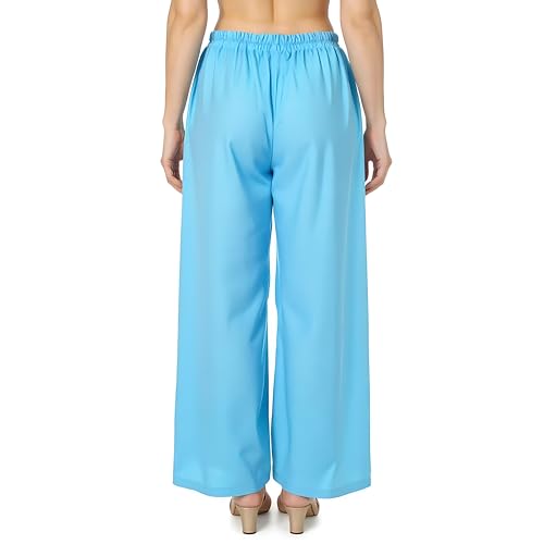 Image of Women's Rayon Palazzo Pants | Solid Color Wide Leg Trousers in 18 Shades | Elastic Waist Casual Bottoms XS-7XL | Comfortable