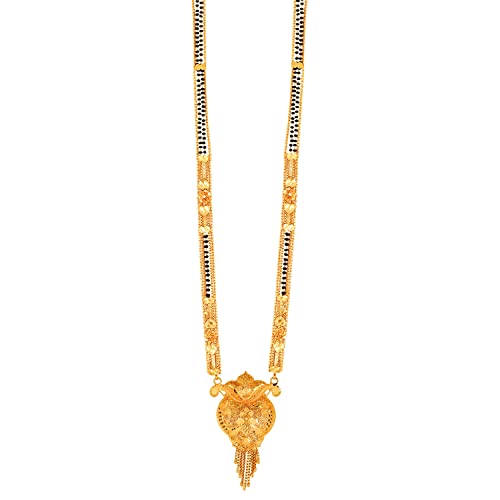 MEENAZ Mangalsutra For Women Girls Ladies Temple South Indian Traditional 1 Gram Gold Stylish Maharashtrian Long Double Chain Wati Mangal sutra Pendant Tanmaniya Black golden Nallapusalu Chains-616