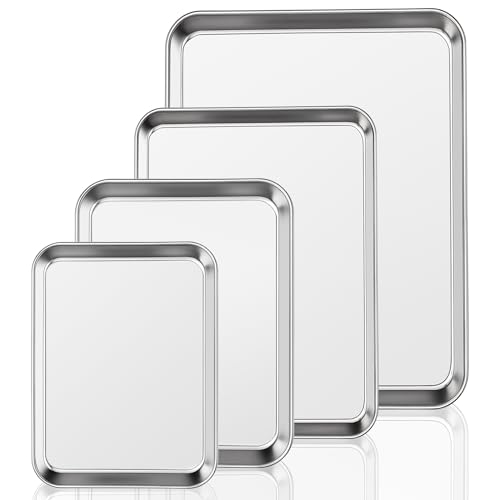 Essentials-Backblech-Set, Edelstahl, Backblech-Set, gesund, ungiftig, leicht zu reinigen und spülmaschinenfest (große Größe), 4 Stück