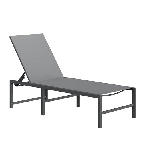 Image of Amopatio Outdoor Lounge Chairs Poolside Chaise Lounge for Patio | Weather Resistant Rust Free Frame Breathable Textilene 5-Position Adjustable Backrest 400 LBS Capacity