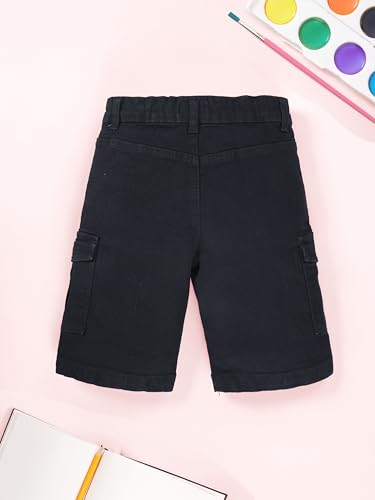 Image of KiddoPanti Boys Knee Length Cargo Denim Shorts with Flap Pockets & Button Closure Casual Wear