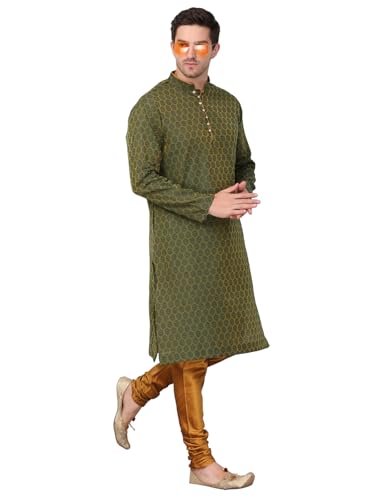 Image of Men's Cotton Jacquard Kurta and Churidar Set