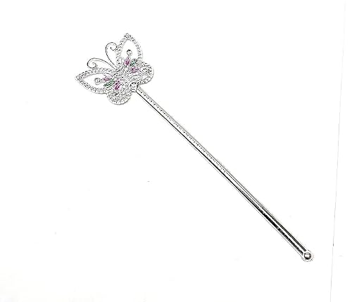 GIRLYZ Attire Girls/Kids Costume Props Butterfly Magic Wand Princess Angel Fairy Wands Sticks Christmas, Birthday Party, Wedding, Halloween, Cosplay 12.5 Inches (Silver) (Pack of 1)