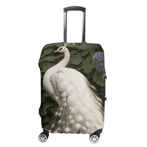 White Peacock Printed Luggage Cover Protector, Fits 18-32 Inch Luggage