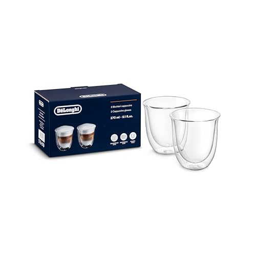 Thermisches Glas DeLonghi DLSC311 Doppelwandiges Cappuccino-Set, 2 Stück (1 Packung), transparent, Durchsichtig