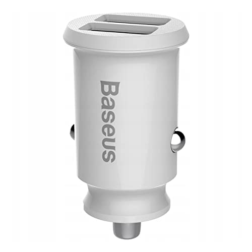 Image of Baseus Grain Dual USB Car Charger - 5V /3.1A Fast Charging Adapter for Smartphones & Tablets - Compact Mini Design - White