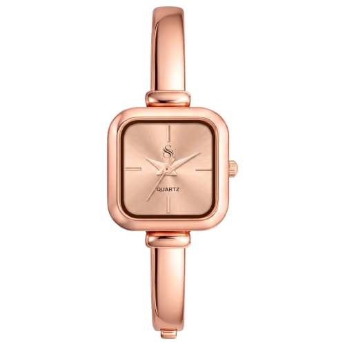 Image of Shocknshop Elegant Bangle Aura Square Dial Ladies Rose Gold Bracelet Strap Watch for Woman -WCH181