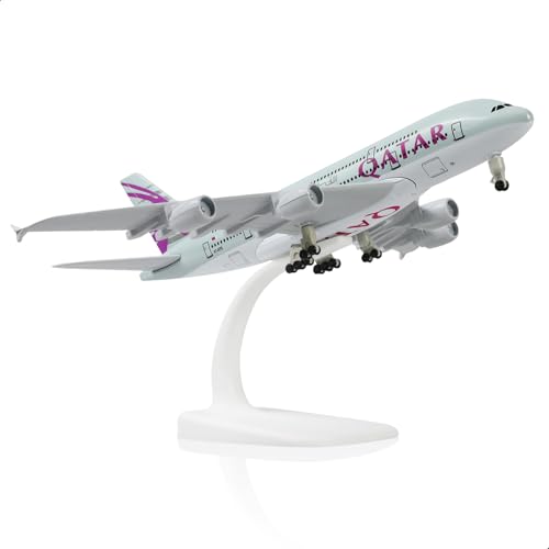 QIYUMOKE 1/300 Qatar Diecast Metal A380 Airplane Model with Stand (7.5-inch L) for Airbus A380 Model Plane Kits for Adult Aviation Enthusiast Display Collection
