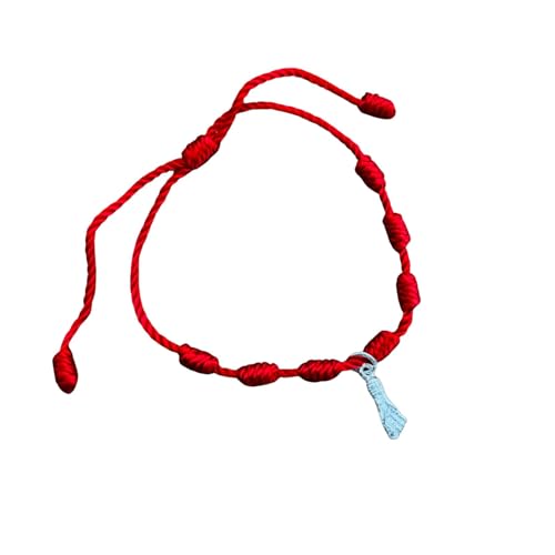 Minoplata Pulsera Roja de Siete Nudos con Amuleto Mano de Plata de Ley 925, Ajustable, Unisex, Hilo de Seda, Espiritual y Tradicional