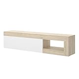 Homely - Mueble de TV de diseño Moderno Lebo Tablero de partículas melaminizado Color Blanco Brillo y Natural 204x42x48 cm
