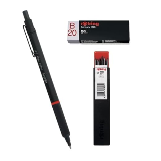rOtring Rapid Pro Druckbleistift | HB 2,0 mm Minen-Druckbleistift | Mattschwarzer Vollmetallschaft | Set Tikky Druckbleistiftminen | 2,0 mm | 12 Stück | Radiergummi B20