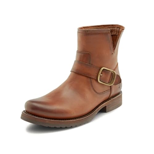 Image of Frye 5 inch Veronica Booties for Women - Full-Grain Brush-Off Leather with Antique Metal Hardware and Rubber Outsole, Genuine Stitch Welt Construction