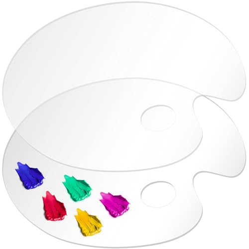 YANJINGSHE 2-Pack Clear Acrylic Paint Palette 15x25cm Oval Non-Stick Artist Palette for Mixing Acrylics & Oils Studio & Outdoor Painting