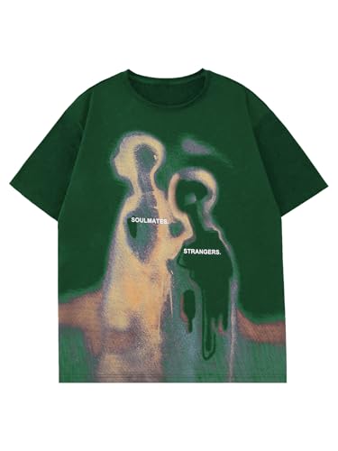 SOLY HUX Men's Oversized Graphic Tees Crew Neck Short Sleeve Vintage Streetwear T Shirt Tops Green Graphic Large
