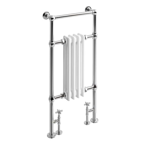 iBathUK Windsor Traditional Towel Radiator Rail, Curved Towel Warmer, 4 Column Floor Mounted Heated Towel Rail for Bathroom- 952x479mm