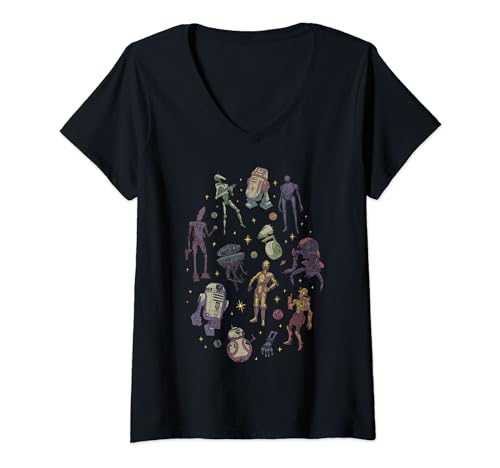 T-shirt Star Wars femme premium col V imprimé robots collage