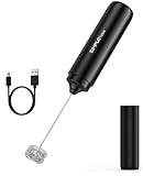 SIMPLETASTE Milk Frother Handheld Electric Foam Maker, Drink Mixer with Stainless Steel Whisk for Cappuccino, Bulletproof Coffee, Latte, Black, without Stand, USB-C Rechargeable