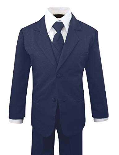 Luca Gabriel Toddler Boys' 5 Piece Classic Fit No Tail Formal Navy Blue Dress Suit Set with Tie and Vest - 18-24 Months