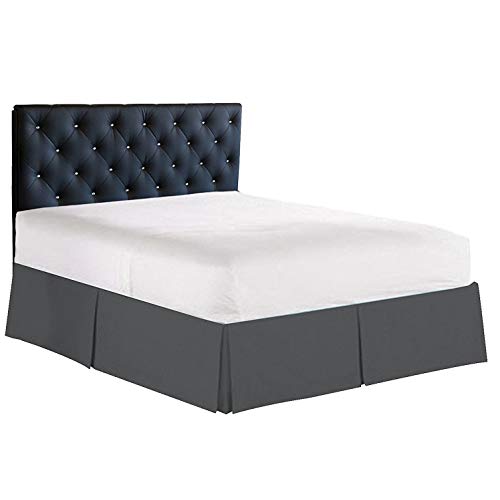 Bed Skirt - 100% Cotton 800 Thread Count Box Pleated Bed Skirt - Luxury Pleated Dust Ruffle, Hotel Quality Modern Bed Skirt, Easy Fit with 12 Inch Tailored Drop, King, Dark Grey