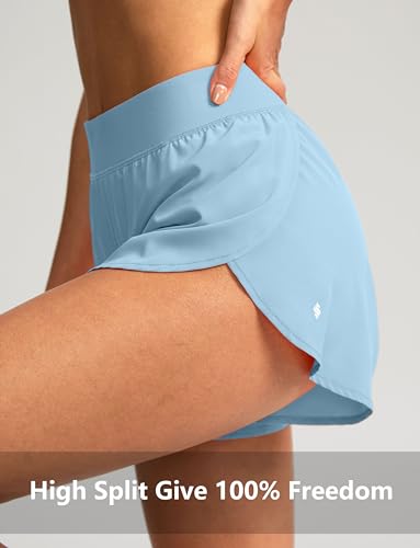 Soothfeel Feminino Shorts De Corrida Atléticos Cintura Alta Dolphin Com Fenda E Secagem Rápida Para