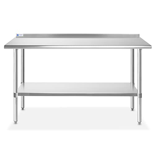 Image of GRIDMANN Stainless Steel Kitchen Prep Table 60 x 24 Inches with Backsplash & Under Shelf, NSF Commercial Work Table for Restaurant and Home