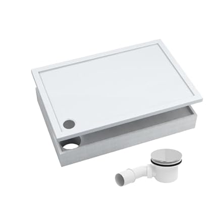 AQUABAD Duschwanne/Duschtasse | Komplettset Basic Smooth White 80x120cm Rechteck | inkl. Styroporträger und Marken-Siphon 90mm mit Chromdeckel | (Gesamthöhe inkl. Träger 16 cm) zum Befliesen