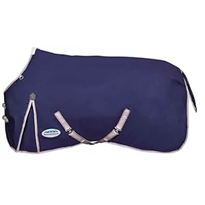 WeatherBeeta ComFiTec Essential Standard Neck Medium Horse Blanket, Navy/Silver/Red, 75″