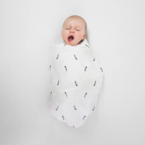Image of Amazing Baby Muslin Swaddle Blanket, Premium Cotton, Little Feather, Gray & Soft Black