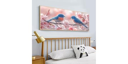 Broderie diamant ronde cerisier oiseau 60x120cm toile haute définition strass haute brillance