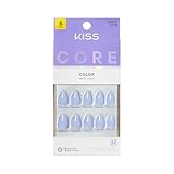 Kiss Core, Press On Nails, Nail glue included, 'Flee', Blue, Short Size, Almond Shape, Includes 32 Nails, 2g Glue, 1 Manicure Stick, 1 Mini File