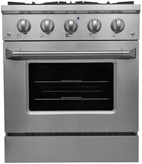 Gas Range with 4 Burner Cooktop Freestanding with Porcelain Convection Oven and Broil Function, Continuous Grates with Stainless Steel Construction, 30-Inch, Metallic