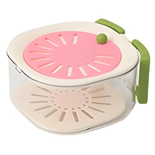PUSOKEI Fruit Drain Basket with Vent Lid Foldable Handle (Glossy Roseate)