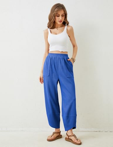 Image of Xiaoxuemeng Womens Baggy Wide Leg Pants Casual Elastic Waisted Palazzo Harem Pants with Pockets