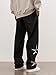 ZAFUL Men's Star Side Striped Casual Pants Y2K Lightweight Drawstring Dance Pants Baggy Fashion Straight Leg Pants Black L