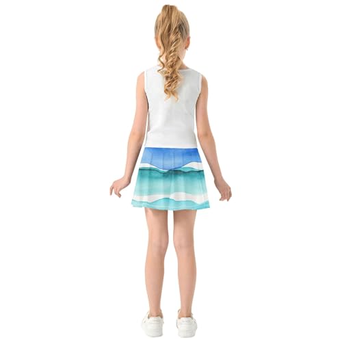 Kids Tennis Skirts Watercolor Ocean Waves Blue Turquoise Girls Skorts Athletic Shorts Personalized Flowy Skirt 4t4