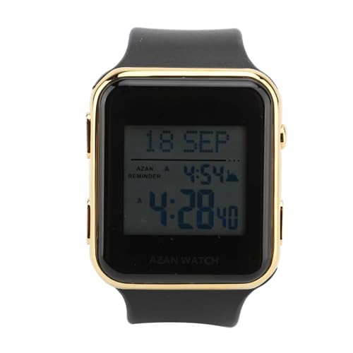 Mrisata Reloj Digital Multifunción para Exteriores con Tiempo de Oración, Alarma, Calendario, Indicador de Hora Mundial, Pantalla Luminosa, Resistente Al Agua, para Hombres y Muje (Oro)