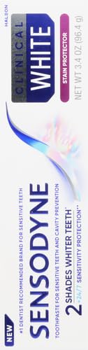 Image of Sensodyne Clinical White Toothpaste Clinically Proven Whitening for Sensitive Teeth, Stain Protector, 3.4 oz (Pack of 12)