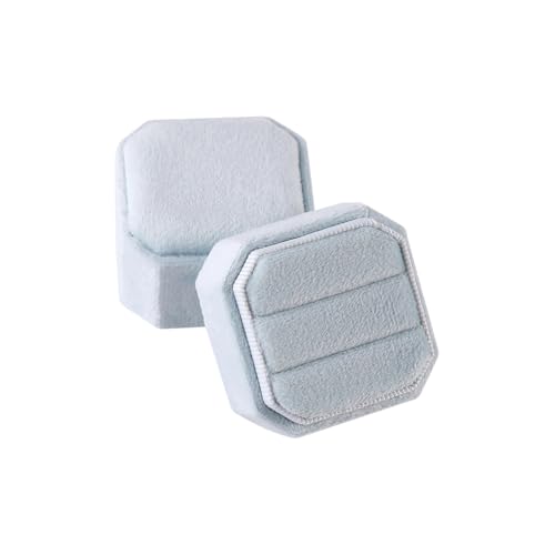 FSSTUD Octagon Ringbox aus Samt, 2 Schlitze, Schmuck-Ringetui, Doppelring-Aufbewahrungsboxen, Verlobungsring, Präsentationsbox, Vintage-Stil, Hochzeitsringhalter, dekorative Ringgeschenkhüllen mit