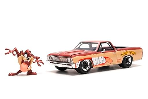 Jada Toys Looney Tunes Taz & 1967 Chevrolet EL Camino - Chevy - Modelo Chevy (19 cm) con Figura del Diablo de Tasmania (5 cm), Juego de Juguetes de Metal para Adultos y niños a Partir de 8 años | Ya disponible en tu tienda friki favorita! En mundofriki.es!
