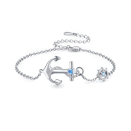 OHAYOO Bracelet d'ancre en argent sterling 925 Bracelet d'ancre Bracelet nautique Bijoux de marin Bijoux d'ancre Cadeaux pour femmes Meilleur ami