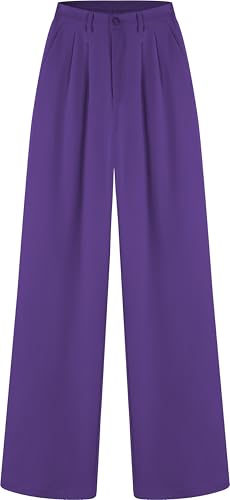 Tronjori Womens High Waist Straight Leg Work Dress Pants M Grape Purple