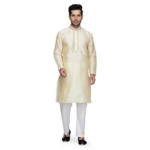 Kurta de mezcla de seda para bodas y festivales traje de caballero oro 42