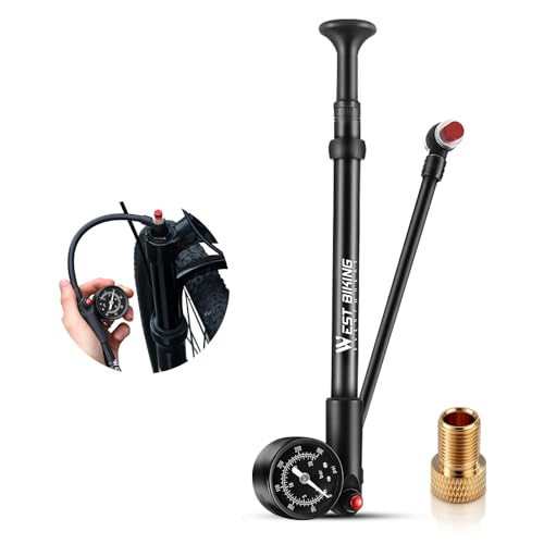 LINGHUANG Hochdruck Dämpferpumpe 300 PSI Max, Fahrrad Gabelpumpe Pumpe für MTB, Rennrad Federgabel Hinterradaufhängung und Reifen, Tragbare Minipumpe mit Entlüftungstaste und Manometer