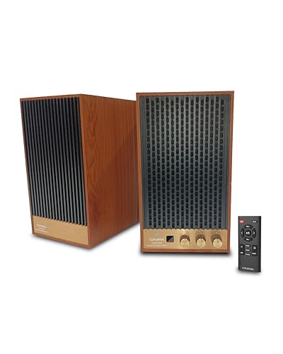 Onara Wave 80s Active Bookshelf Speakers | Retro Wooden Design | 60W RMS Powered Speakers | Bluetooth 5.3, HDMI ARC, Optical, USB, Sub Out & Line In Inputs | Dynamic Sound
