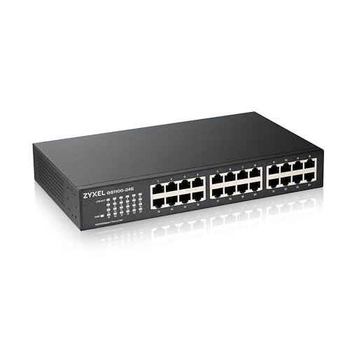 Zyxel 24-Port Netzwerk Switch | Unmanaged Gigabit Ethernet Splitter | 24x GbE Ports | Lüfterlos | Auto-MDI/MDI-X-Unterstützung | Wand- und Rack-Montagesatz im Lieferumfang enthalten | GS1100-24E