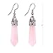 KISSPAT Real Natural Rose Quartz Healing Point Crystal Gemstone Chakra Dangle Earrings